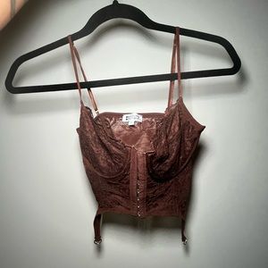 Brown lace corset top from beginning boutique